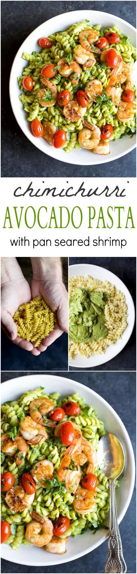 Chimichurri Avocado Pasta with Pan Seared Shrimp | Easy Healthy Recipes