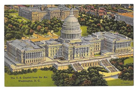 Washington DC Capitol Building United States Aerial View Linen Postcard