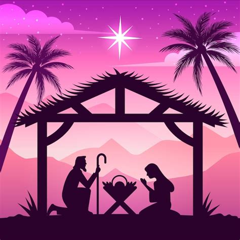 Free Vector | Silhouette nativity scene illustration