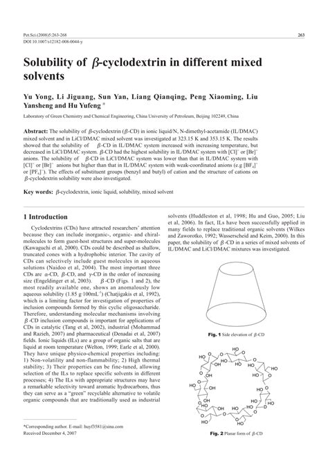 (PDF) Solubility of β -cyclodextrin in different mixed solvents