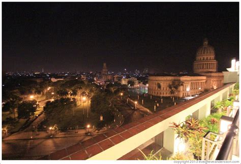 View of Havana from Hotel Saratoga, including the Capitolio, at night ...