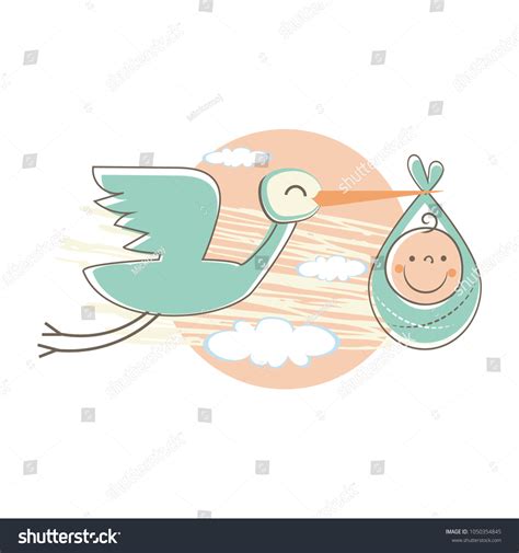 Cute Stork Carrying Baby Cartoon Character Stock Vector (Royalty Free ...