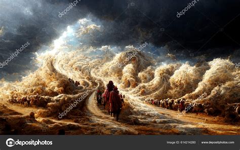 Illustration Exodus Bible Moses Crossing Red Sea Israelites Escape Egyptians Stock Photo by ...