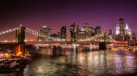 HD wallpaper: New York City United States Of America Night On The Brooklyn Bridge From Manhattan ...