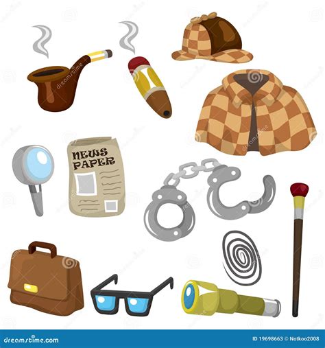 Cartoon Detective Equipment Icon Set Stock Vector - Illustration of ...