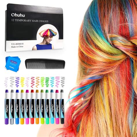 Hair Chalks Set 12 Colorful Hair Chalk Pens Temporary Color Non-Toxic ...