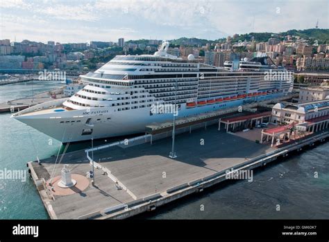 Cruise liner MSC Fantasia at the cruise terminal, Port of Genoa Stock Photo, Royalty Free Image ...