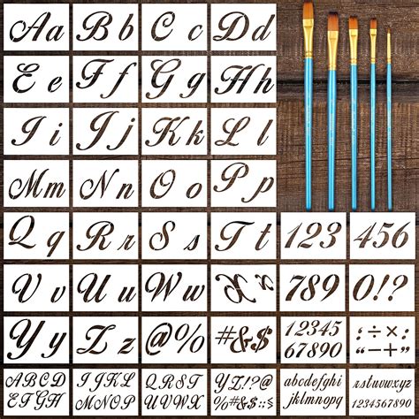 Buy 40 Pieces Letter Stencils for Painting on Wood with 5 Paint Brushes ...