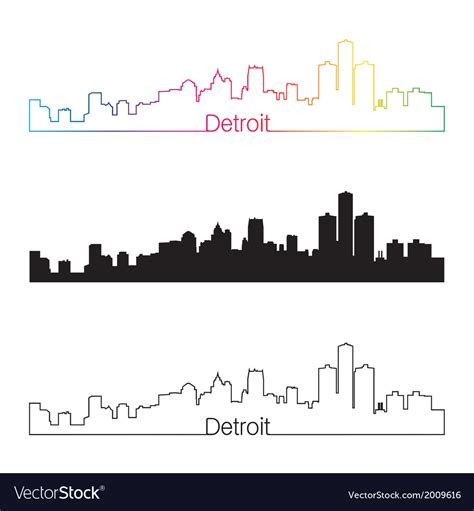 Detroit skyline linear style with rainbow Vector Image