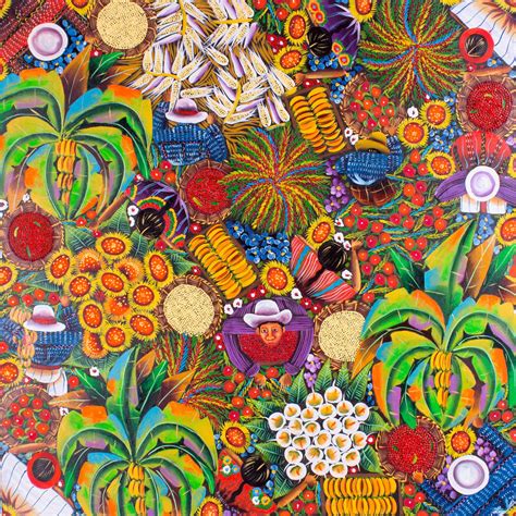 Multicolor Guatemala Naif Painting in Oil on Canvas - Good Harvest II ...