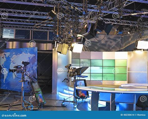 Television Studio Equipment, Spotlight Truss and Professional Ca Stock ...