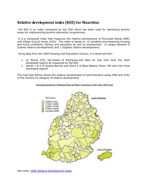 Relative development index (RDI) for Mauritius