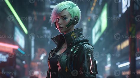 cyberpunk girl with neon green hair, digital art illustration, 23433314 ...