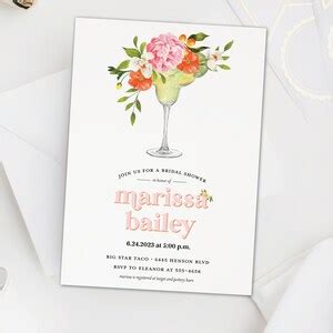 Margarita Bridal Shower Invite Wedding Shower Floral Margarita Invitation Custom Shower ...