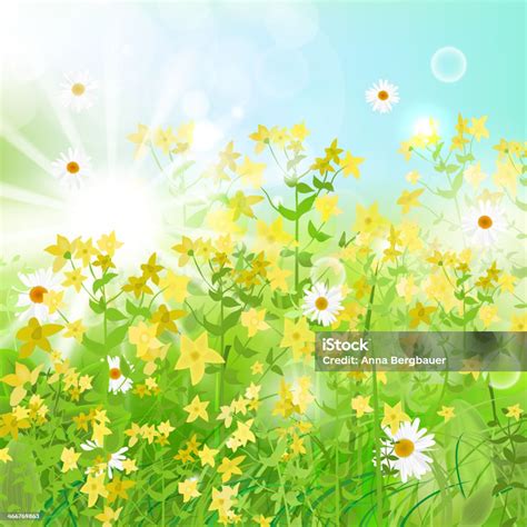 Greengrass Yellowflowers2 Stock Illustration - Download Image Now - Abstract, Backgrounds, Blue ...