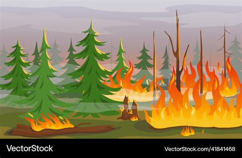 Cartoon forest fire burning trees wildfire Vector Image