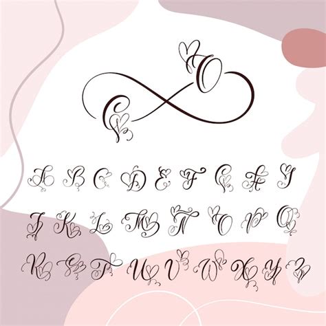 Handwritten heart calligraphy monogram alphabet. cursive font with ...