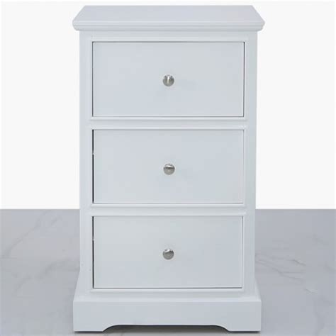 Delta White 3 Drawer Bedside Cabinet | White Wooden Bedside Cabinet