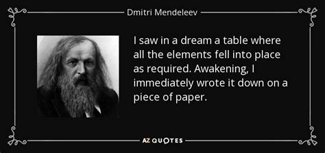 Dmitri Mendeleev quote: I saw in a dream a table where all the...