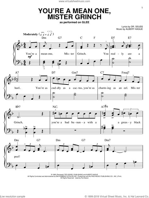 You're A Mean One, Mr. Grinch sheet music for piano solo (PDF ...