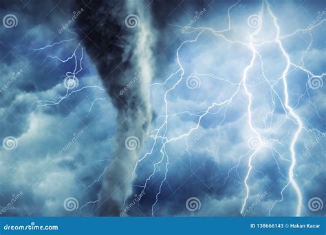 Tornado and lightning. stock illustration. Illustration of danger ...