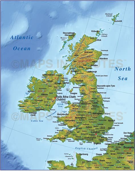 Digital vector British Isles UK map, Basic Country with strong relief @4,000,000 scale