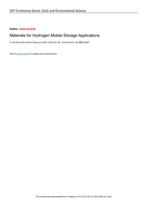 (PDF) Materials for Hydrogen Mobile Storage Applications