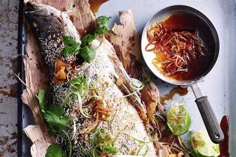 Roasted whole barramundi with ginger & soy dressing