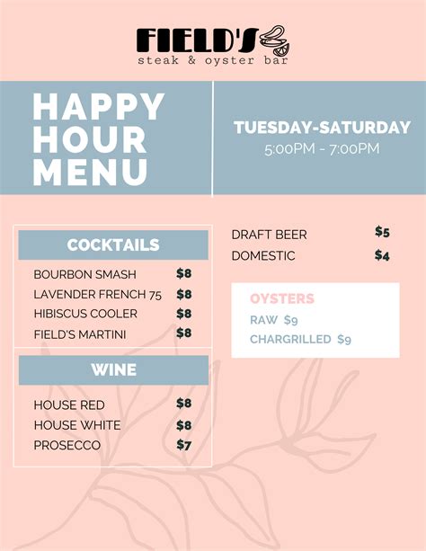 Happy Hour Menu | Field's Steak & Oyster Bar