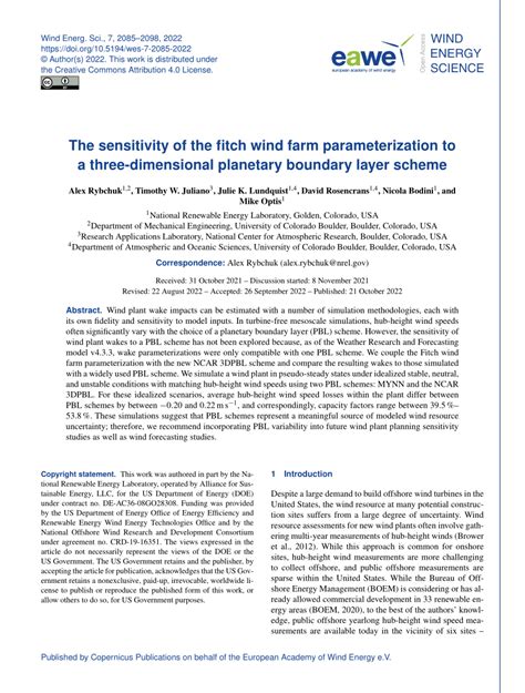 (PDF) The sensitivity of the Fitch wind farm parameterization to a three-dimensional planetary ...