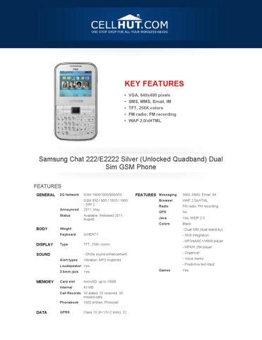 Samsung Chat 222 E2222 Silver Dual Sim GSM Phone at cellhut by Nody Smith - Issuu