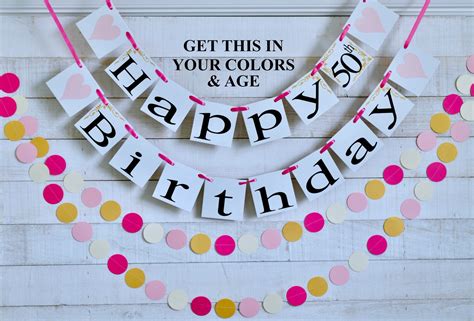 Pink Gold 50th Happy Birthday Banner Gold Birthday Banner | Etsy