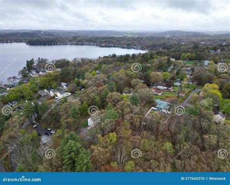 Aerial View of Lake Attitash in Merrimac, Massachusetts Stock Photo - Image of reflection ...