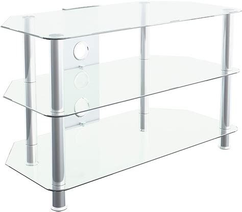 mahara Glass Corner TV Stand – Universal Clear Glass TV Unit 80cm wide with Glass Shelves and ...