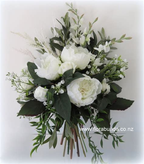 Green & White Bride Bouquet with Olive leaves Medium - Florabunda