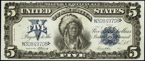 1899 Five Dollar Silver Certificate Indian Chief Running Antelope|World ...