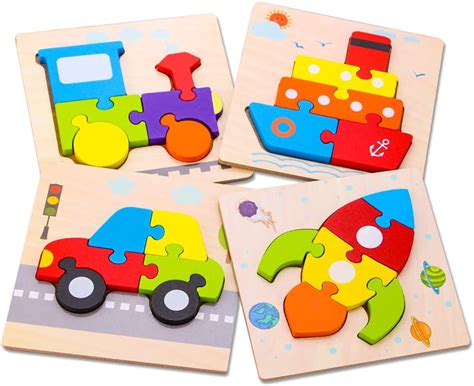 INvench 4Pack Puzzles for Kids, Wooden Vehicle Puzzle Toy for Toddlers ...