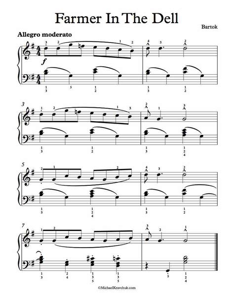 Free Piano Sheet Music – Farmer In The Dell – Bartok – Michael Kravchuk