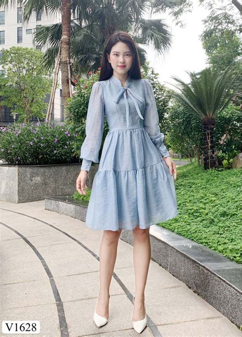 Blue dresses for women with bow ties V1628 – Tadi Dress