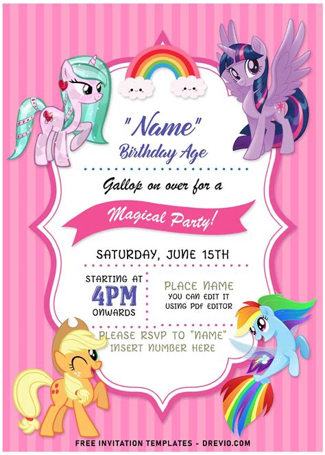 Free Editable PDF – Adorable My Little Pony Invitation Templates ...