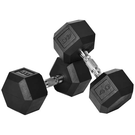 Soozier Hex Rubber Free Weight Dumbbells Set with Metal Handles 80lbs Total Hand Weight for ...