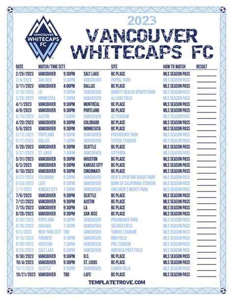 Printable2023 Vancouver Whitecaps FC Soccer Schedule