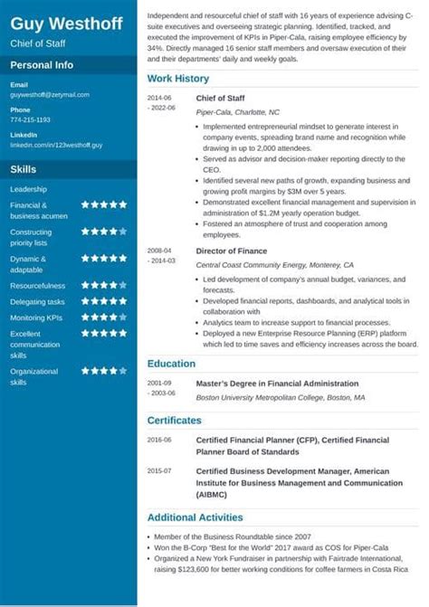 Chief of Staff Resume: Examples, Summary & Writing Guide