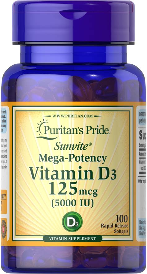 Vitamin D3 5000 IU 100 Softgels | D Vitamins Supplements | Puritan's Pride