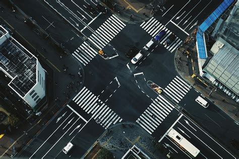 Premium Photo | Aerial view of cars on city street