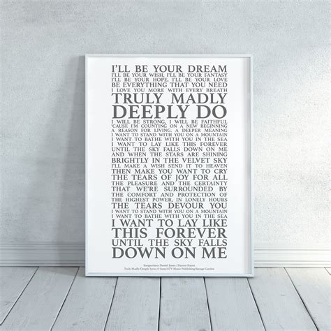 Truly Madly Deeply Song Lyrics Print Official Licensed Print - Etsy UK