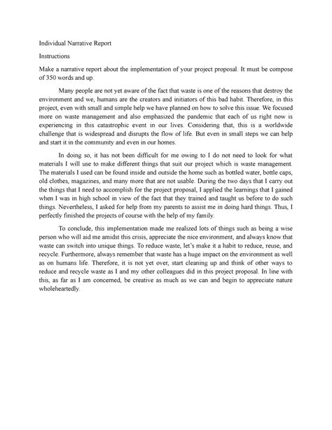 Individual Narrative Report about the research - Individual Narrative ...