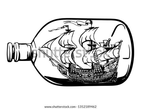 Ship Bottle Tattoo Hand Drawn Ink Stock Vector (Royalty Free) 1352189462