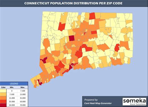 Connecticut Zip Code Map and Population List in Excel
