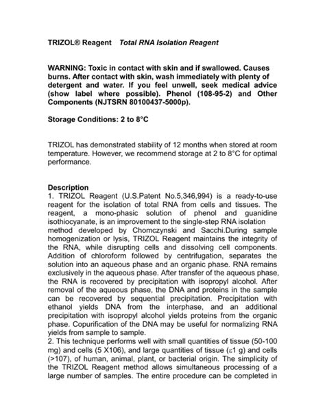 TRIZOL® Reagent Total RNA Isolation Reagent